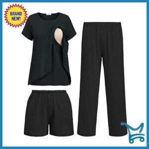 Maternity Nursing Pajamas Set Short Sleeve Top Shorts Pants S-XXL